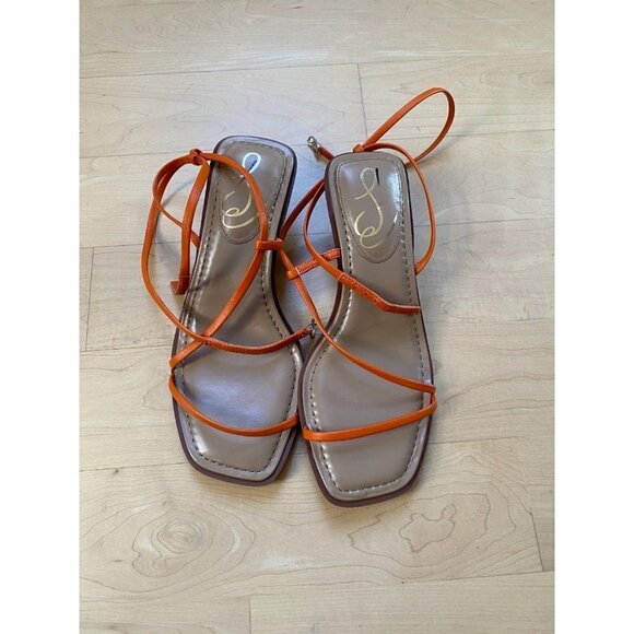 SAM Edelman BNWT "Dominique" ankle strap kitten heel women NEW orange - Picture 2 of 9